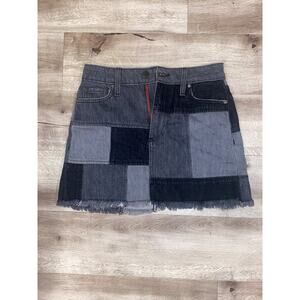 Alice + Olivia Patchwork denim mini skirt